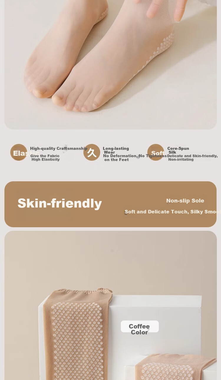 LangSha Silk Stockings, 10 Pairs, Women's Spring And Summer Thin Style, Durable, Anti-Snagging, Nude Color Cotton Sole, Non-Slip Mid-Calf Women's Socks 6