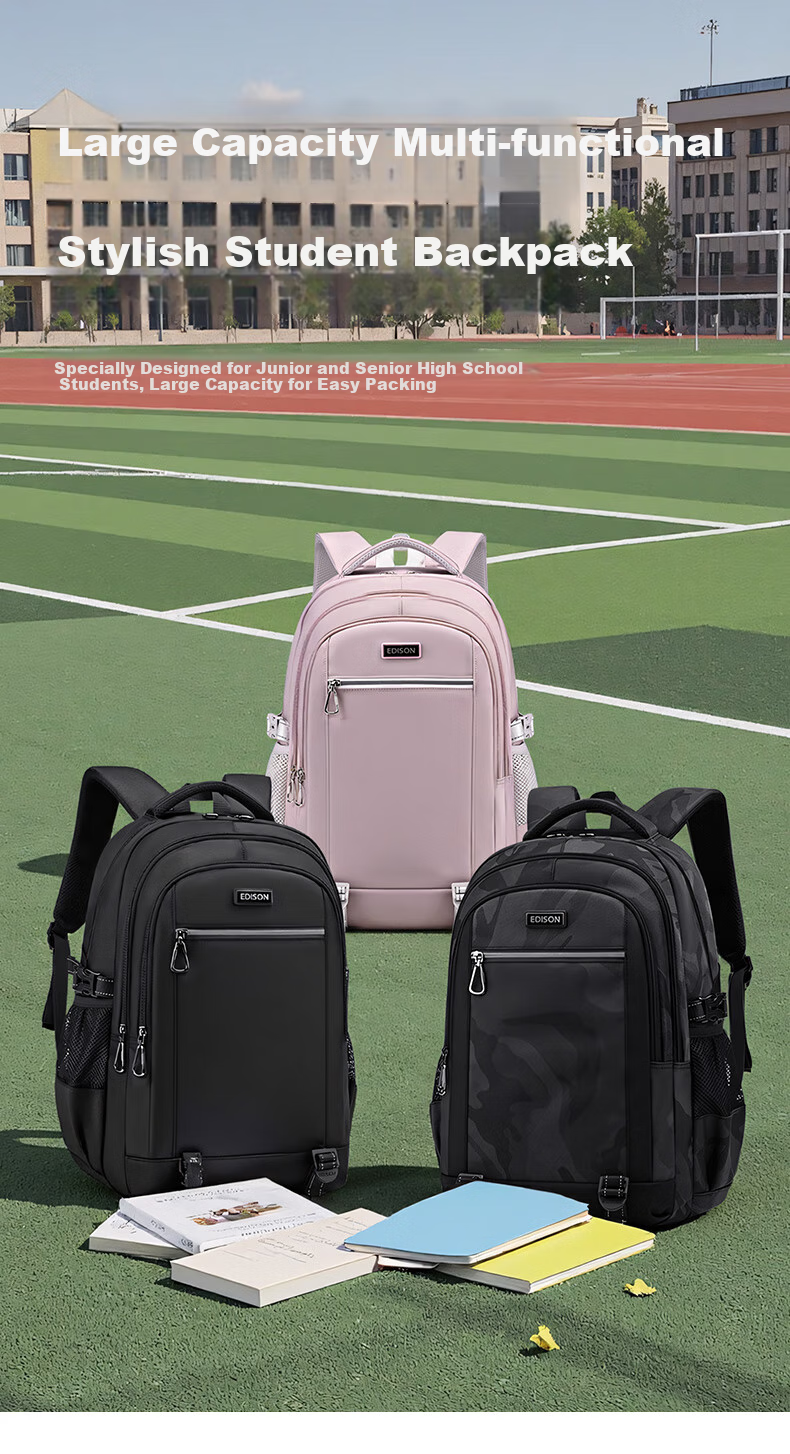 Edison Middle School Student Backpack, Large Capacity, Water-Resistant, Lightweight, Reflective, Double Shoulder Bag, Travel Backpack K051-2 2