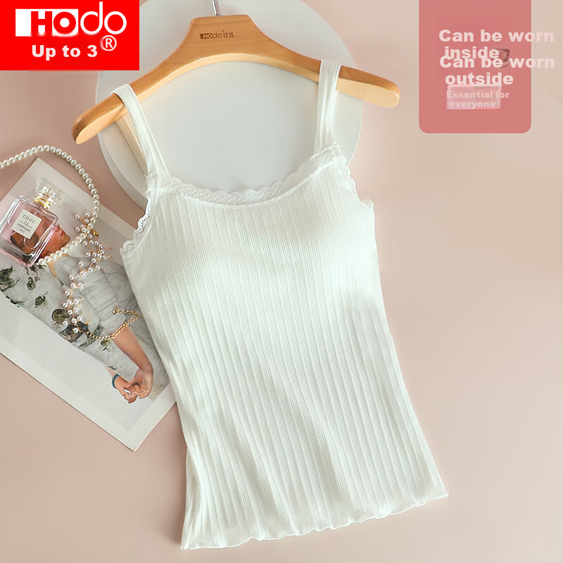 Hodo Bra-Free Tank Top for Women, Japanese Style Striped with Chest Pads, Vertical Stripes, Beautiful Back Camisole, Elegant White, 175/100