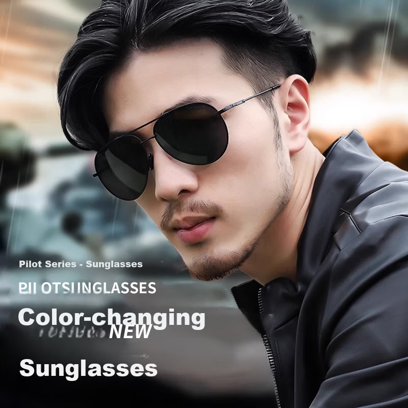 FESETE Sunglasses for Men, Aviator Sunglasses, Photochromic Polarized UV Protection Sunglasses for Driving, Father's Day Gift