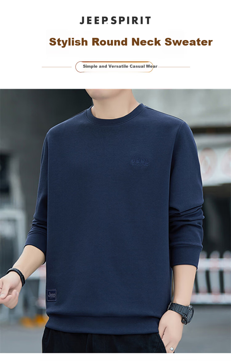 JEEP SPIRIT Men's Sweatshirt, Round Neck, Autumn And Winter Jacket, Men's Long-Sleeve T-Shirt, Loose Casual Trendy Clothing 1