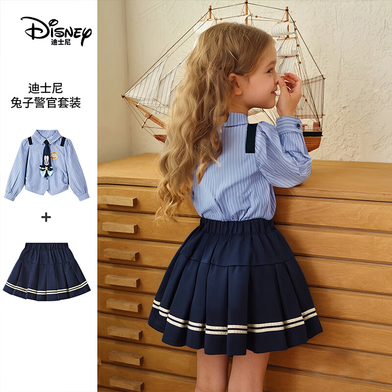 Disney Girls' Autumn Zootopia Outfit 2025 New Two-Piece Set with Tie Children's Clothing