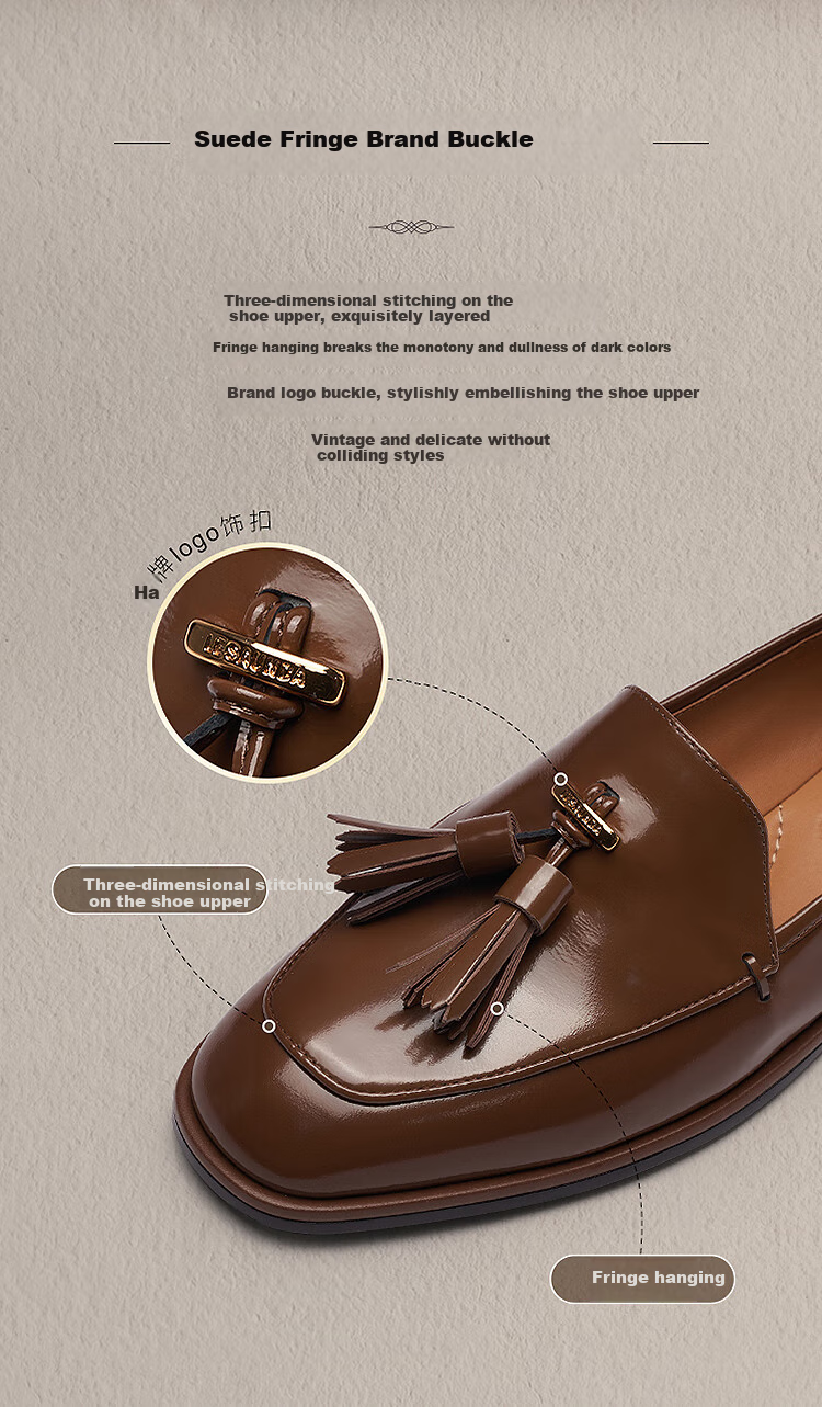 Le Saunda, Qiangdongyue Same Style, Laifu Family Round Toe Comfortable Genuine Leather Loafers Women's 10502, Truffle Black, BKL, 37 2