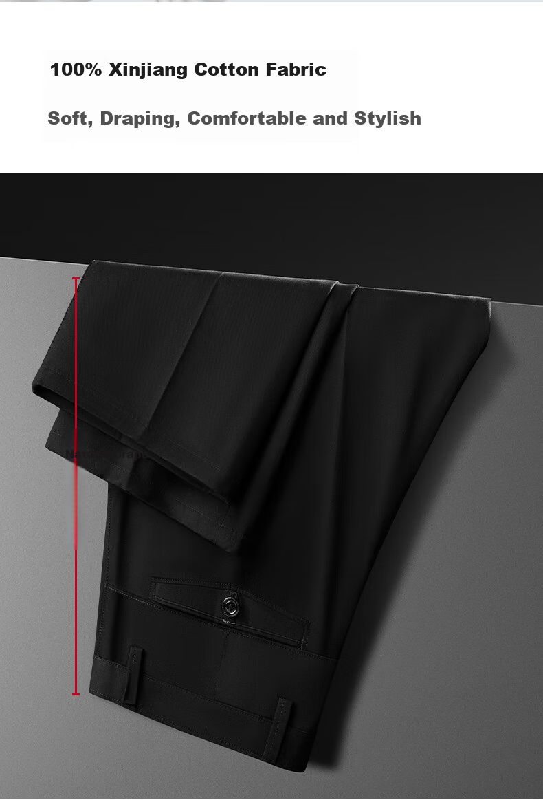 MUSHILANG [100% Pure Cotton] Men's Dress Pants, Autumn And Winter Thick Style, Wrinkle-Resistant, No-Iron, Large Size, Solid Color, Middle-Aged Business Casual Pants for Me 6