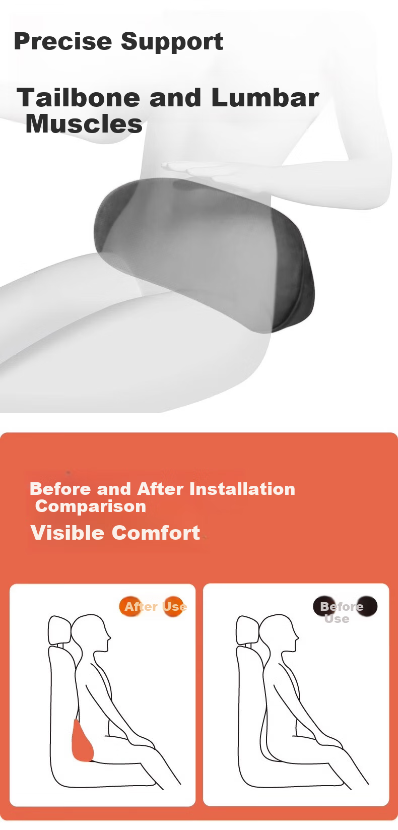 GREAT LIFE Car Lumbar Support Cushion, Thin Small Waist Pillow, Tailbone Car Backrest, Waist Protection Seat Support, Memory Foam Lumbar Pillow, Waist Pad 4