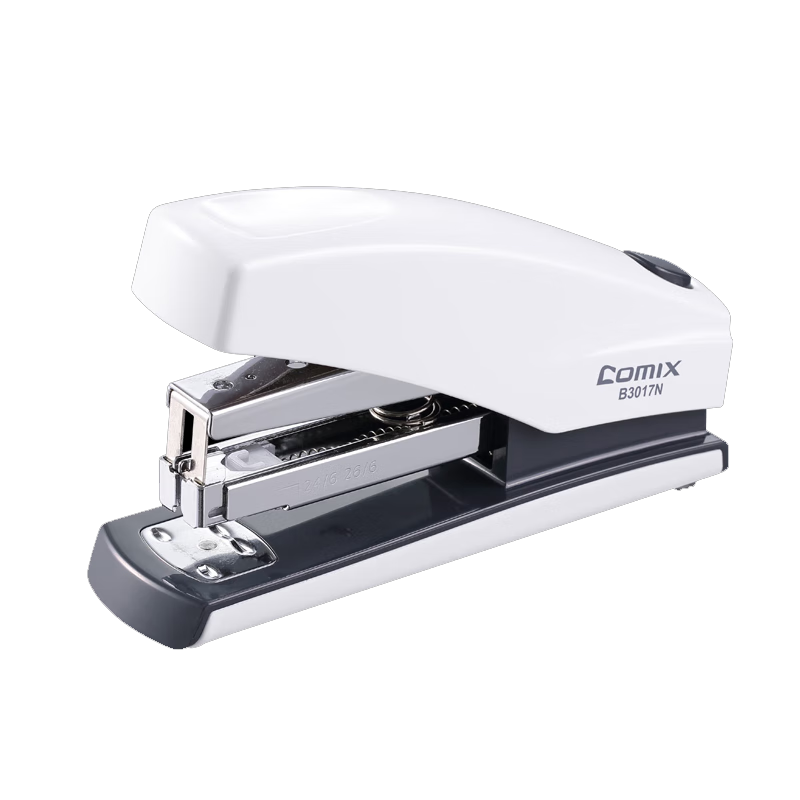 COMIX 25-Page Low-Effort Stapler, Anti-Jamming Function Compatible with 24/6 Staples #12, Pop-Up Staple Channel, Office Supplies, White B3017N
