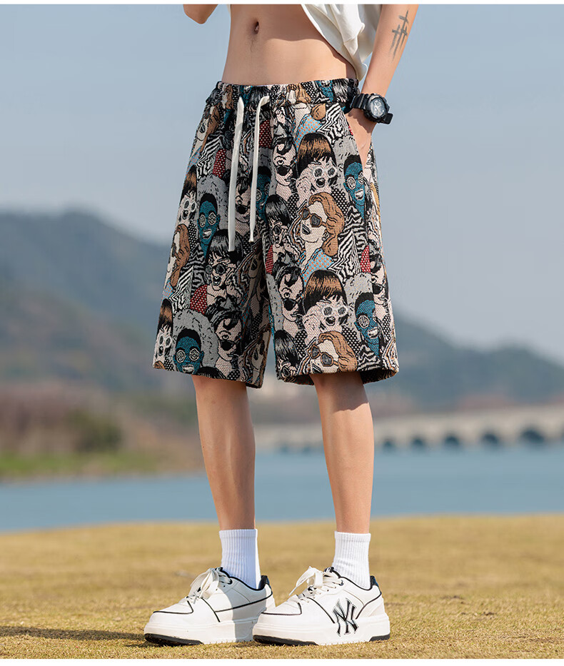 SWAMP AREA American-Style Embroidered Lightweight Casual Cool Shorts for Men, Summer Thin Contrasting Color Five-Point Pants D203 Embroidered Man 3XL 5