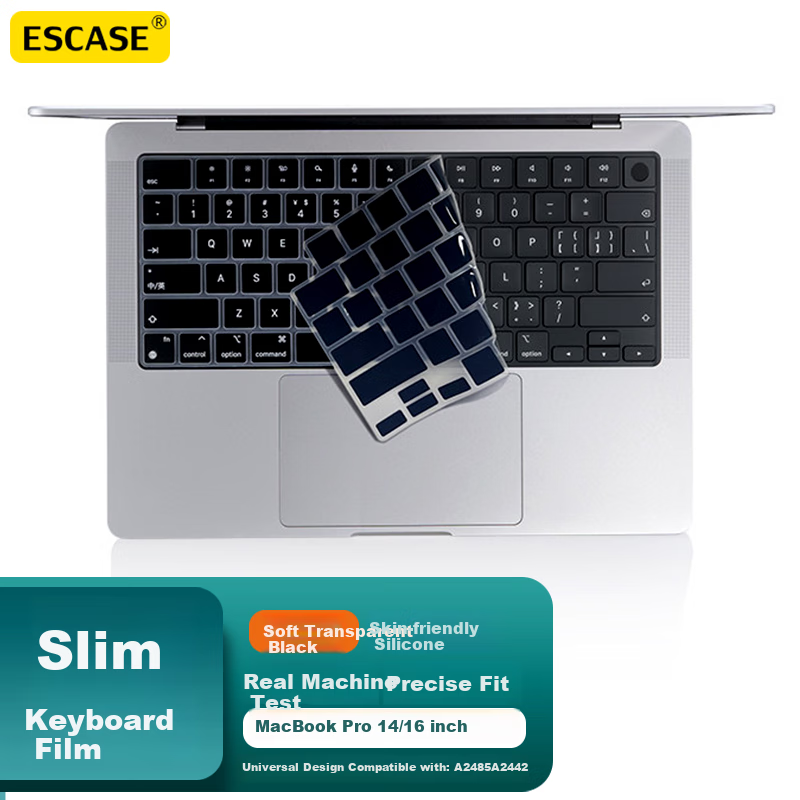 ESCASE MacBookPro 16/14 Inch 2021 Laptop Keyboard Protector for 14.2"/16.2" Universal, Apple Accessory A2442/A248new Soft Transparent Black