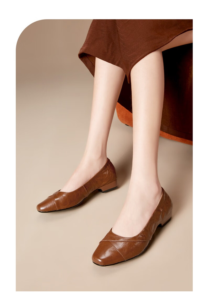 Eierkang Low-Cut Single Shoes Comfortable Women's Commuting Work Shoes Mom Leather Shoes 27566W Black 39 7
