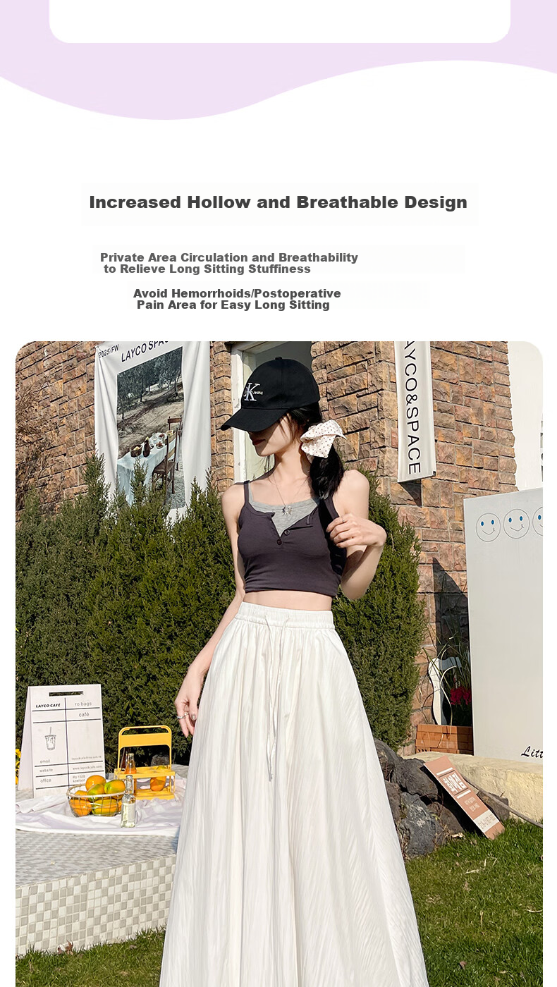 BOPRUIEY A-Line Skirt with Elastic Waist, Spring And Summer Long Flared Skirt for Women, Casual White Midi Skirt for Vacatio 3
