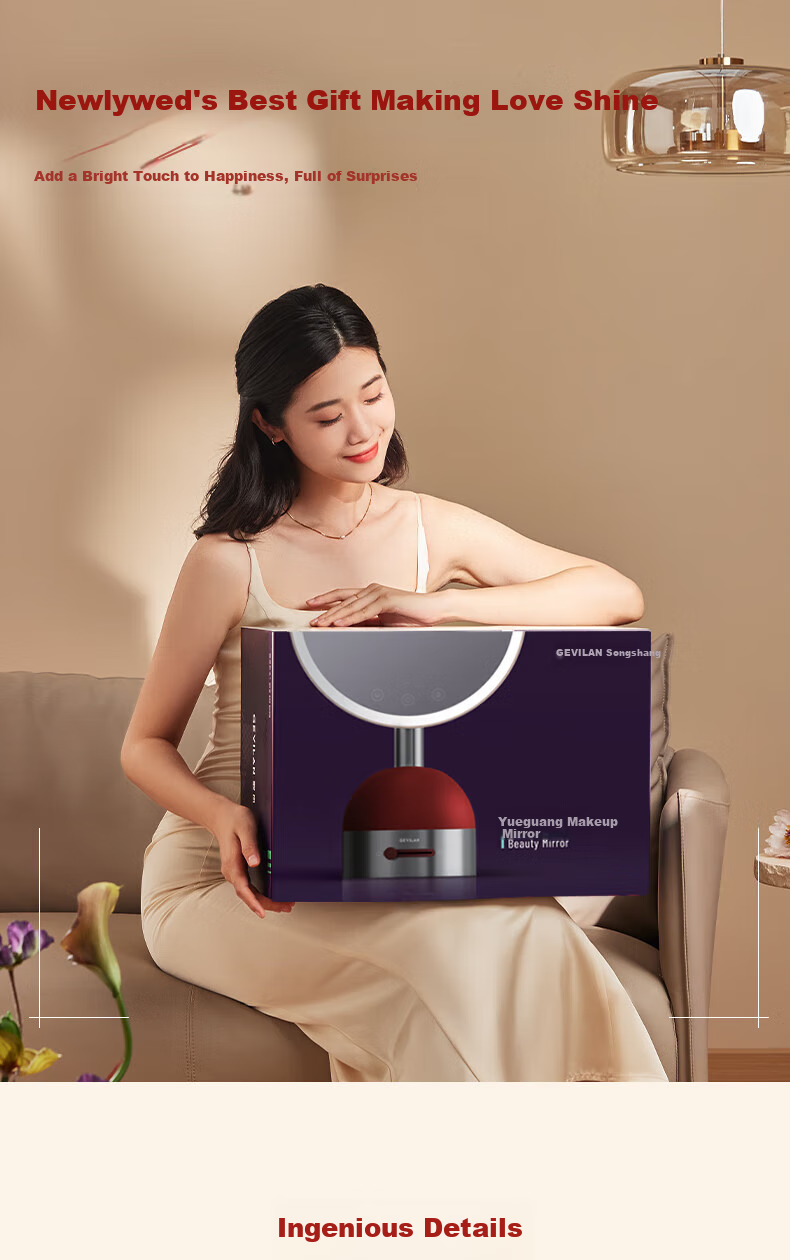 GEVILAN 3D Linkage Makeup Mirror with LED Light, Smart Illumination Beauty Mirror, Desktop Dressing Table High-Definition Lighting Mirror, Gift for Girlfriend, Wife, Best Friend, Birthday Wedding Present M2 Red 11