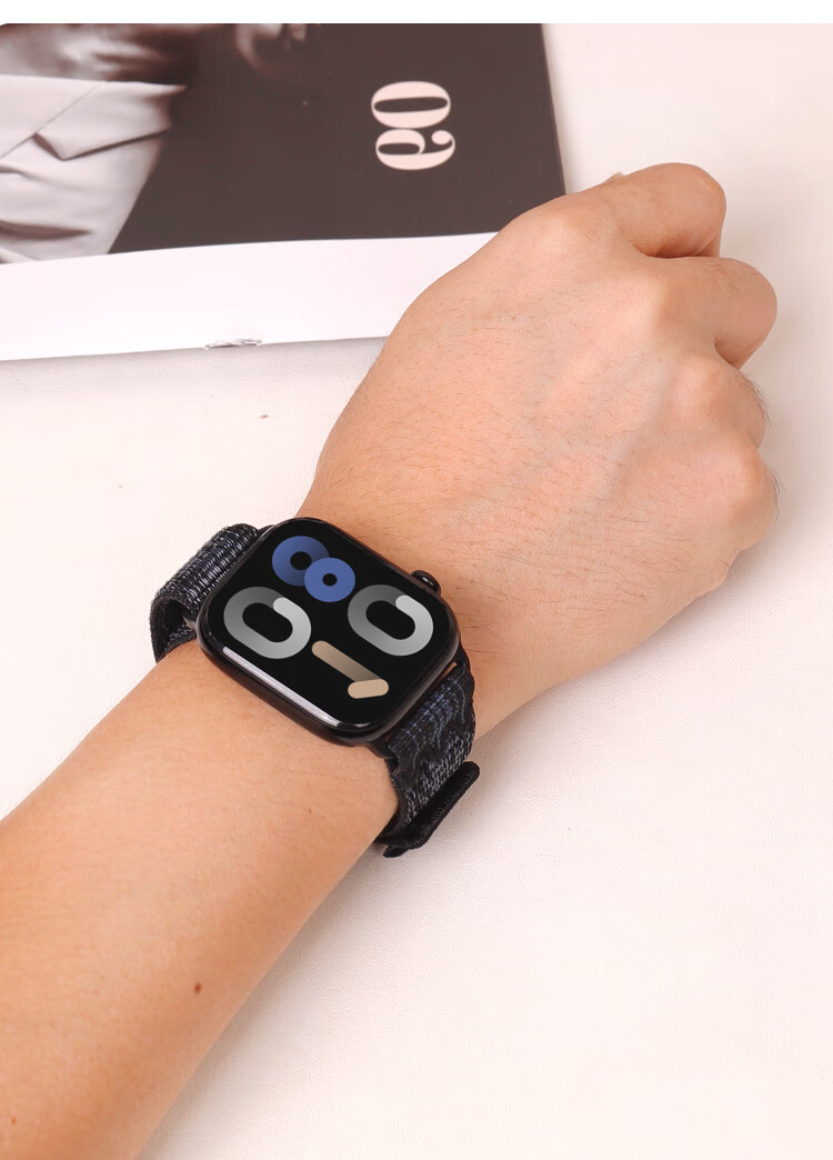 MSSM Compatible Apple Watch Band for Apple Watch S12/11/10/ultra4/3/S9/8/se3/2, Nylon Mesh IWatch Loop Strap - Gray with Blue 5