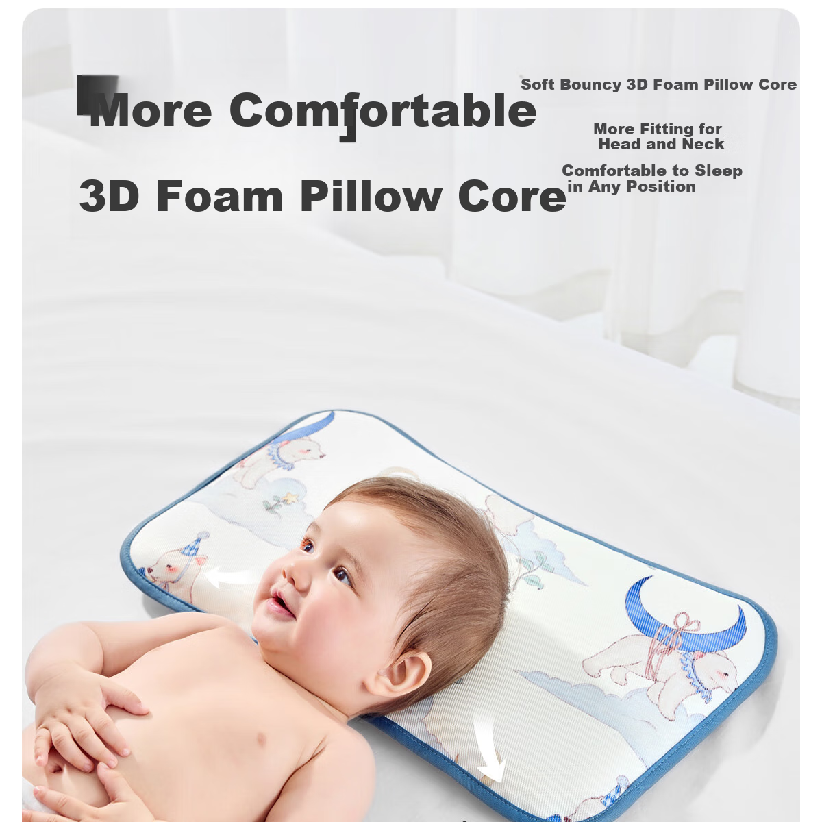 JOYNCLEON Baby Pillow Ice Silk Summer Pillowcase for Infants 0-6 Months Newborn Cloud Pillow, Blue, Jzt155165 17