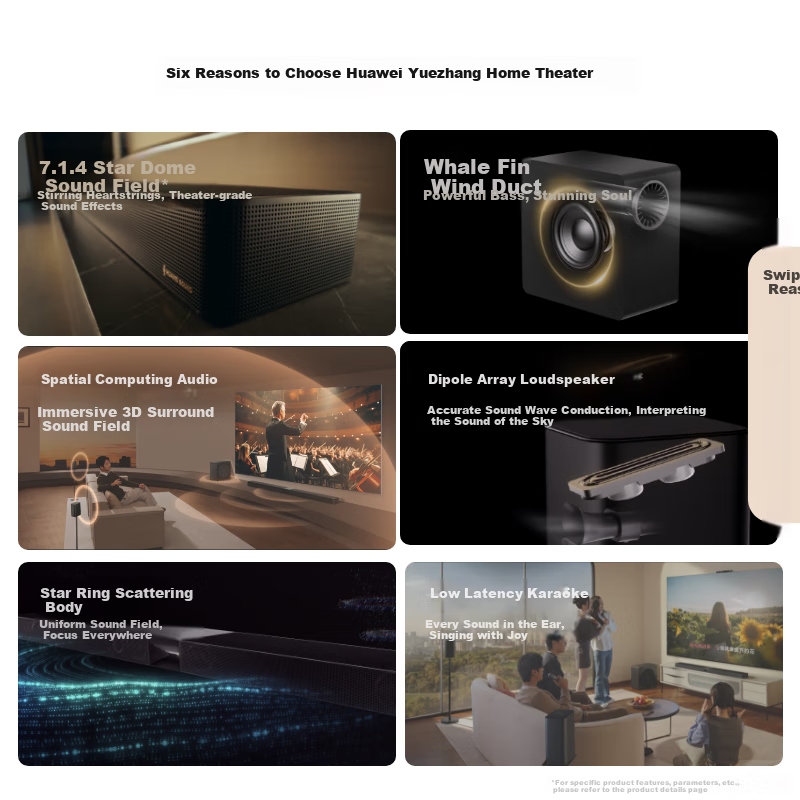 HUAWEI Yuexiang Home Theater 7.1.4 Xingkong Sound Field, Whale Fin Ultra-Heavy Bass, Soundbar Home Theater, Projector TV Gaming Speaker, Mate TV Perfect Companio