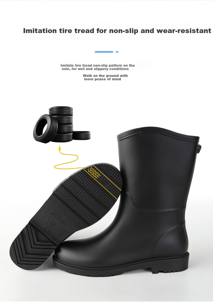 FOOTOPPO Women's Rain Boots, Fashionable Adult Mid-Calf Waterproof Boots, Ladies' Water Shoes, Non-Slip Rubber Boots for Wome 4