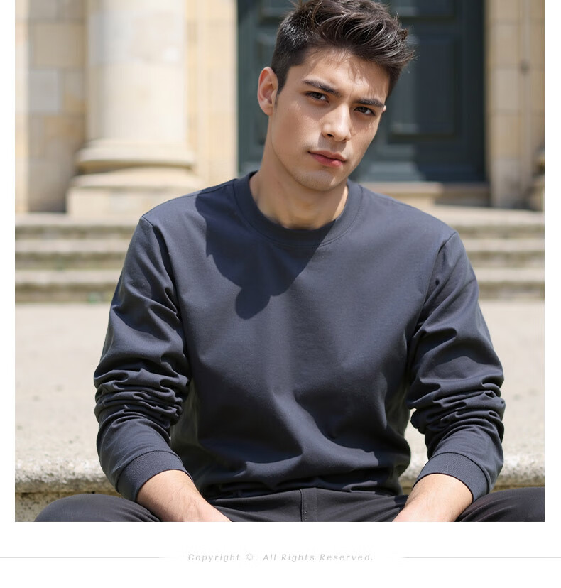 ROMON Men's Spring and Autumn Cotton Loose Long Sleeve Casual Fashion Pullover Sweatshirt 5