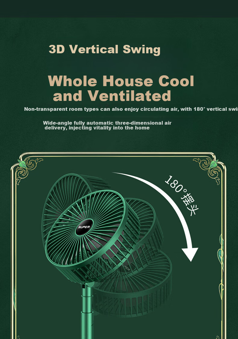 Dipuer Foldable Retractable Small Fan, Desktop Office Dorm Small Electric Fan, USB Rechargeable Portable Home Outdoor Floor-Standing High-Power Mini Fan - Gree 7