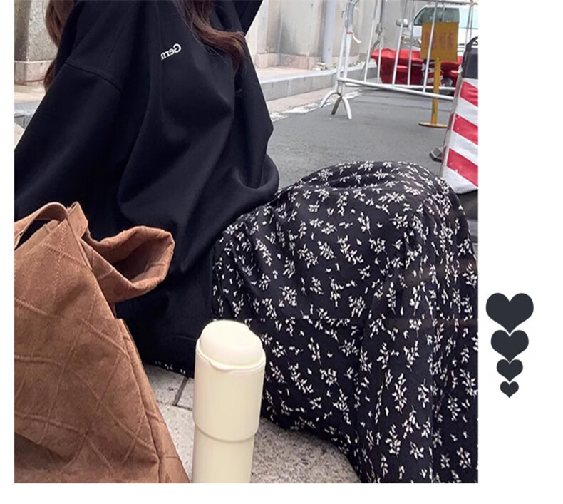 LangSha French Style Black Floral Print High-Waist A-Line Midi Skirt for Women Autumn 2025 New Slimming Hip-Covering Versatile Skirt 6