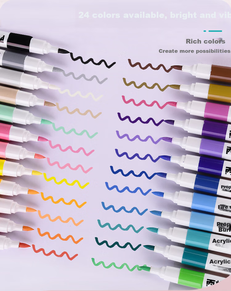 Genvana [Soft Tip Markers] Water-Based Acrylic Markers Washable Kindergarten Art Supplies Drawing Children's Doodle Pens DIY Guka Pens 24-Color Set G-09915(24) 4