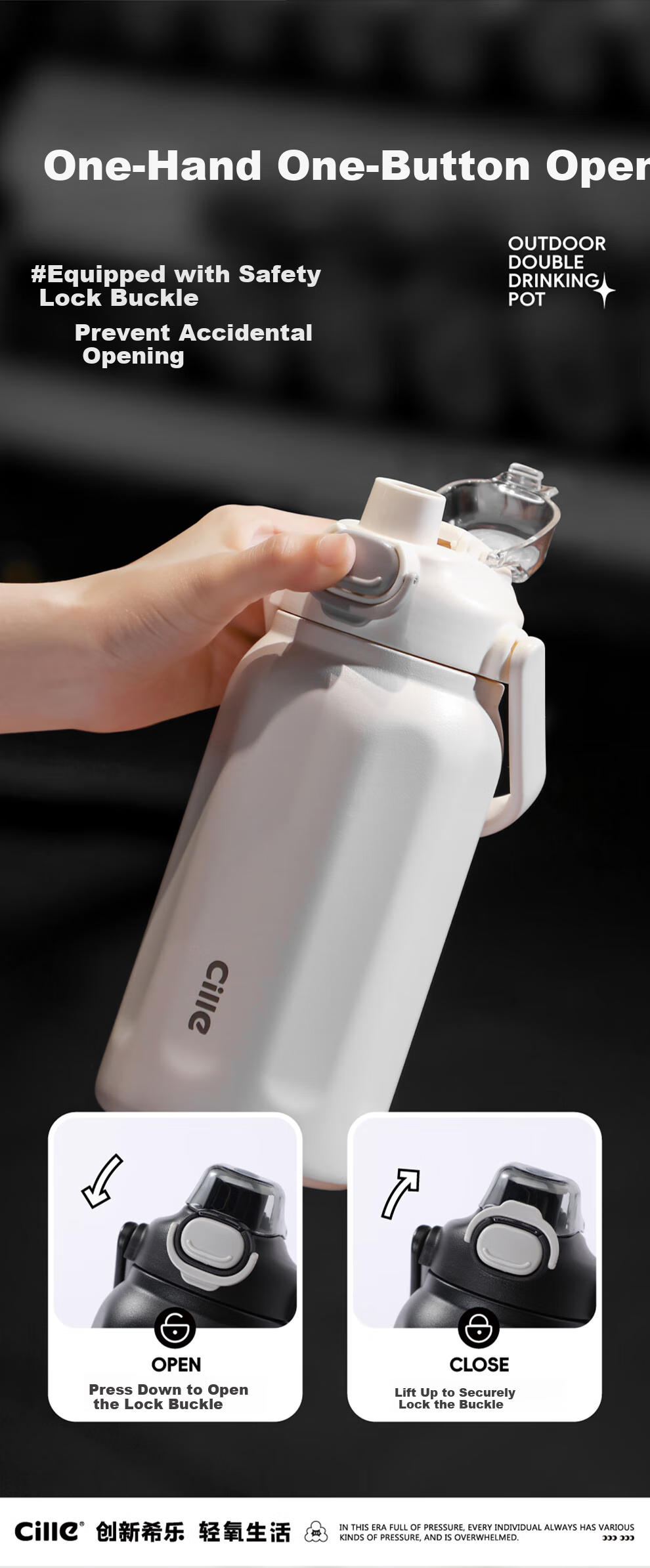 Cille Insulated Mug for Men And Women, 316 Stainless Steel Sports Water Bottle, Large Capacity Water Cup for Outdoor Use, Car-Mounted Portable Straw Cup 4