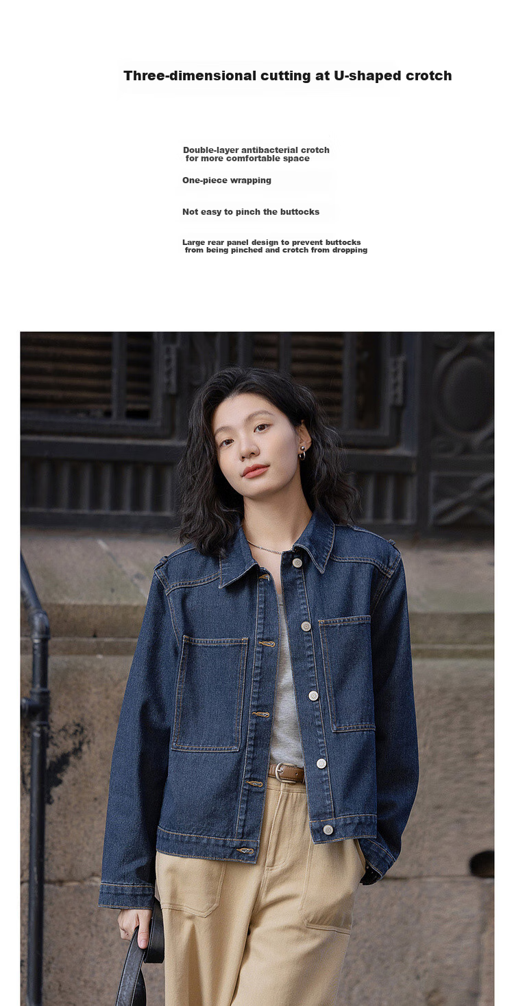 Dme [Zhai Ai Dian Ning] Spring Simple Commuter Cloud-Feel Cotton Shoulder Patch Decorated Lapel Sharp Short Women's Denim Jacket 1