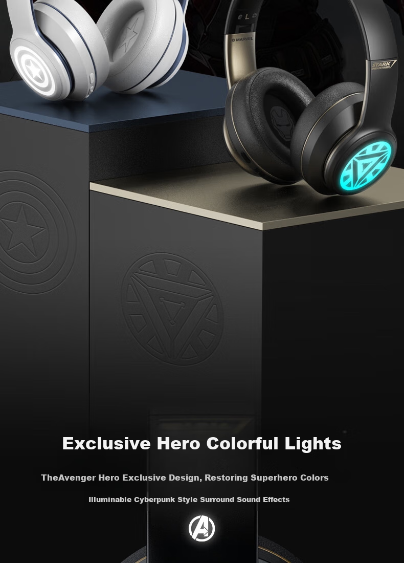 DISNEY Marvel Official Authorized Wireless Bluetooth Headphones, Over-Ear Gaming Music Sports Earphones MR02 Upgraded Version, Captain America Edition, Compatible with Apple, Xiaomi, Huawei 3