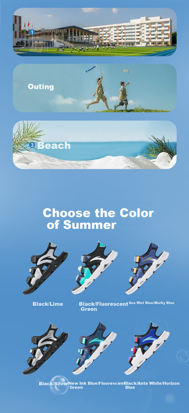 Anta Kids Sports Sandals Girls Big Kids Summer Breathable Velcro Open Toe Beach Shoes A22326962J 18