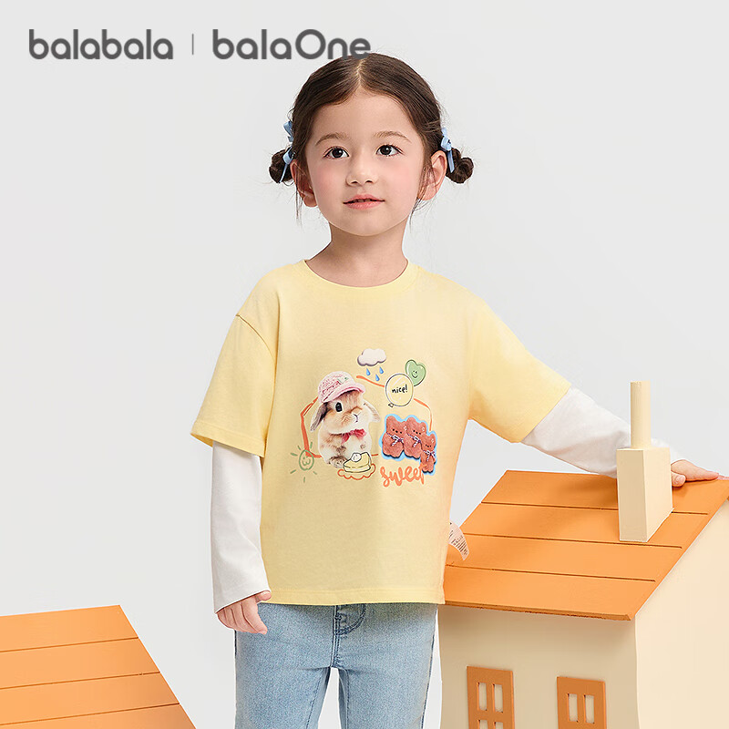 BALABALA Children's Clothing Baby T-Shirt Faux Two-Piece Long-Sleeve Top for Girls, Autumn Wear 2025, Printed Cute 209325100004