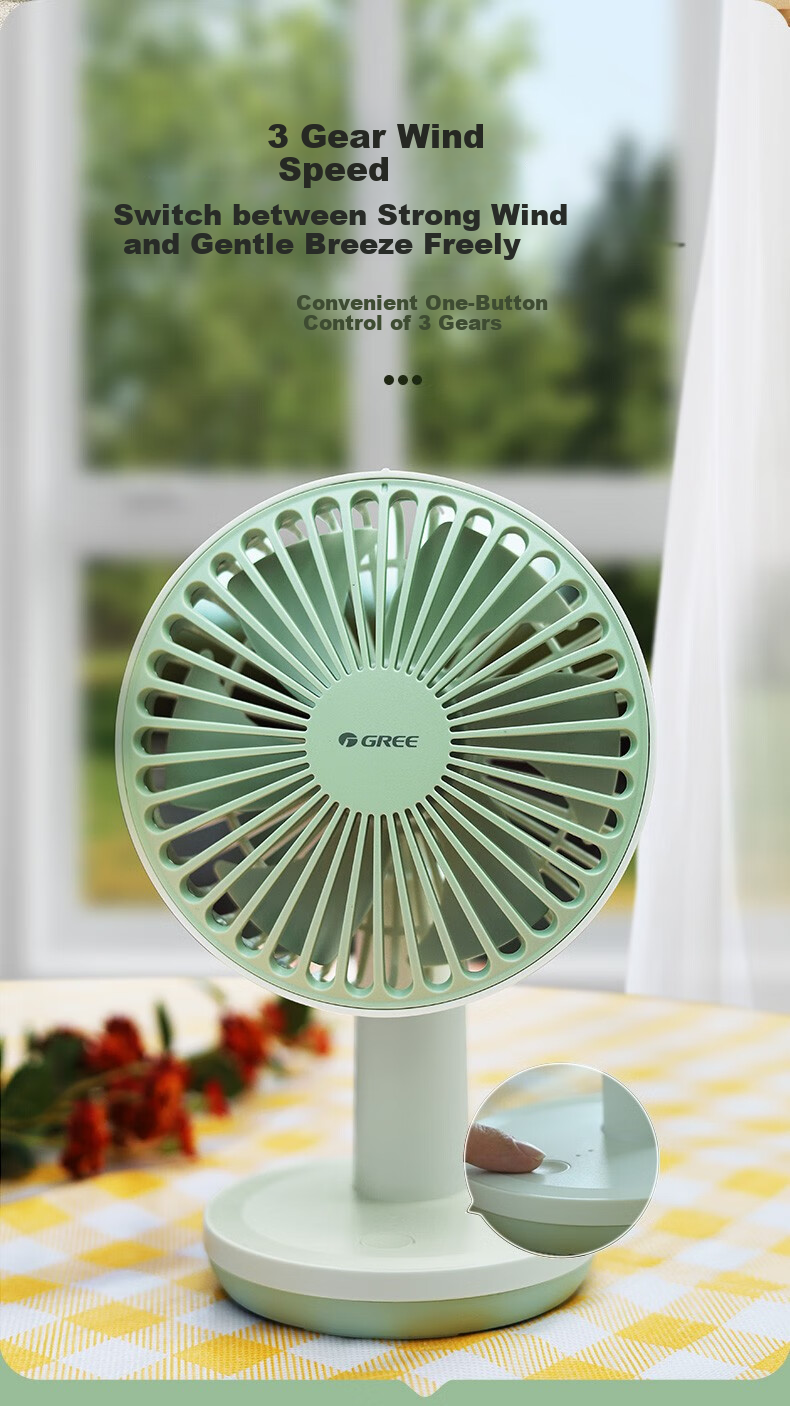 GREE USB Rechargeable Fan, Desktop Handheld Mini Desk Fan, Portable Office Outdoor Camping Home Office Table Fan, Electric Fan FSTZ-1201A6 5