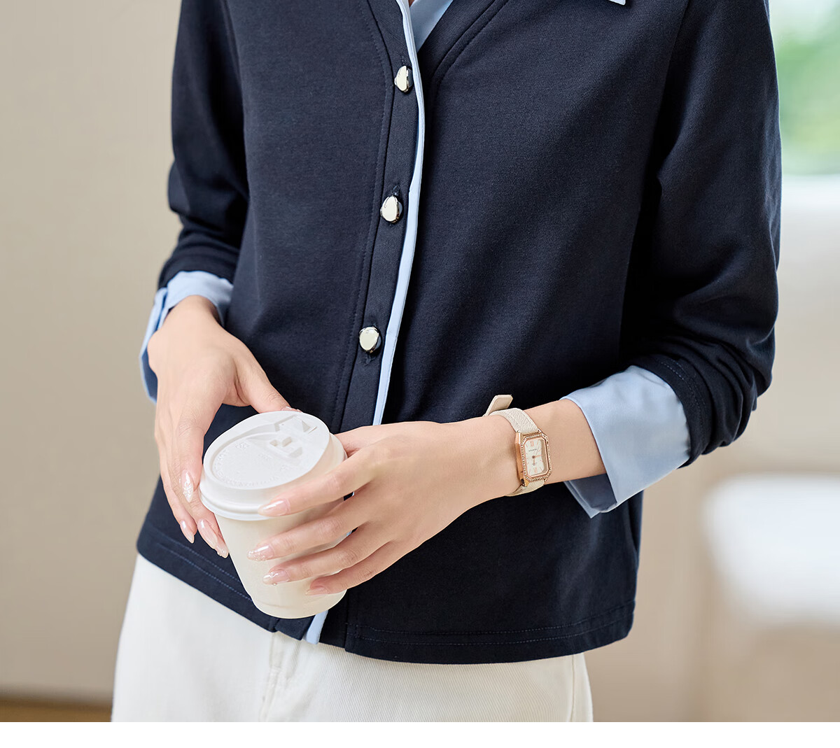 PinCai Women's Long Sleeve Shirt Color-Block Design Fake Two-Piece Layered Stylish Top P53S046 18