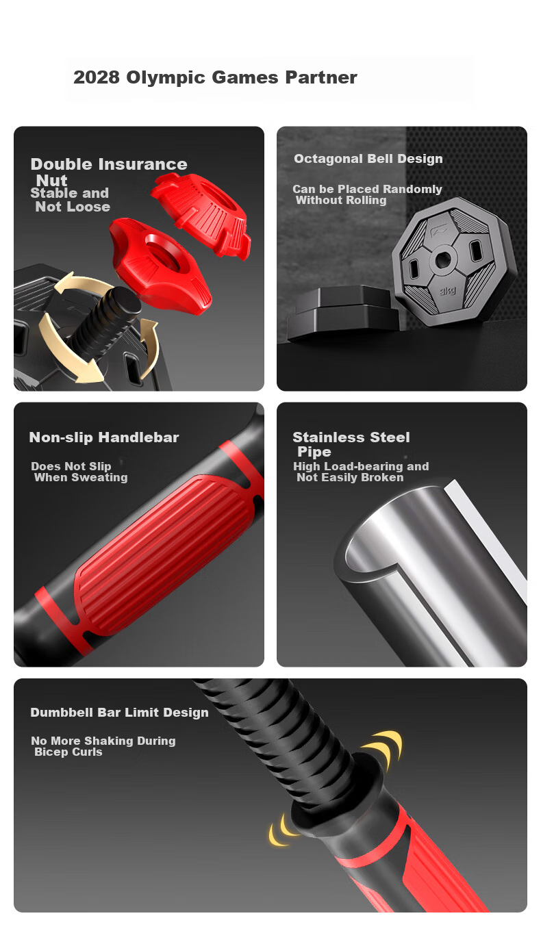 Li-Ning Adjustable Dumbbell Set for Men, Home Fitness Equipment Combination Barbell And Kettlebell Strength Training Kit with Quick-Release Design, 20kg 6