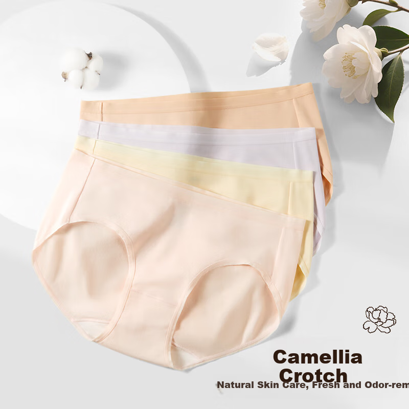 京东京造【首次免洗即穿】纯棉女士内裤女山茶花中腰10A抗菌桑蚕丝少女 M