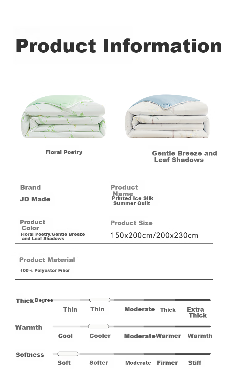 JD Original Ice Silk Summer Quilt, Class A Cooling Air Conditioning Comforter, Skin-Friendly Soft Smooth Machine Washable, 200*230cm, Qingfeng Yeying 14