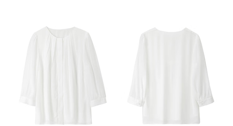 Sentubila Fashionable Round Neck Three-Quarter Sleeve Chiffon Blouse for Women, Autumn Elegant Youthful Style Office Wear Top, White, Size S 14