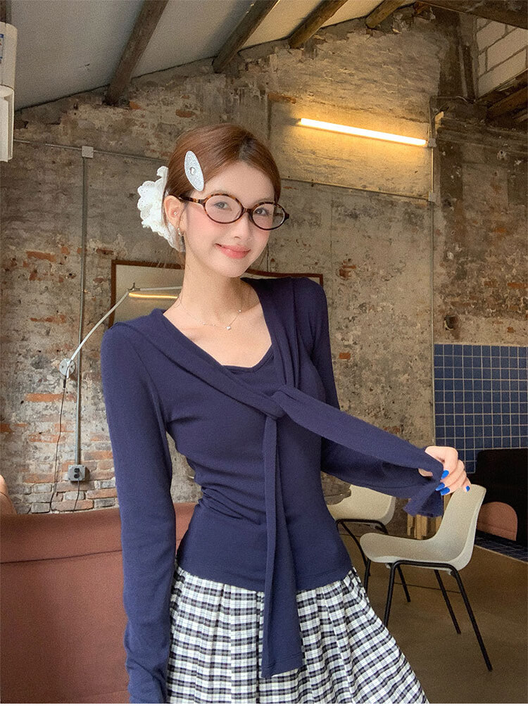 Woodpecker Women's Navy Collar Long Sleeve T-Shirt Autumn New Casual Design Slim Fit Base Shirt White XL 1