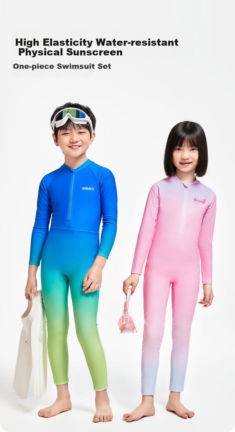Annil Children's Clothing, Boys And Girls Long-Sleeve Long Pants One-Piece Swimsuit Set, Summer Elastic Water-Repellent Sun Protectio 1