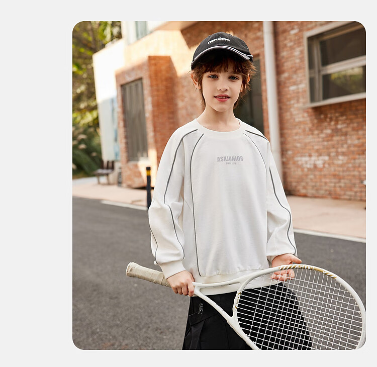 ASK JUNIOR Boys' Long Sleeve Sweatshirt 2026 Spring New Irregular Panel Casual Youth Top 4