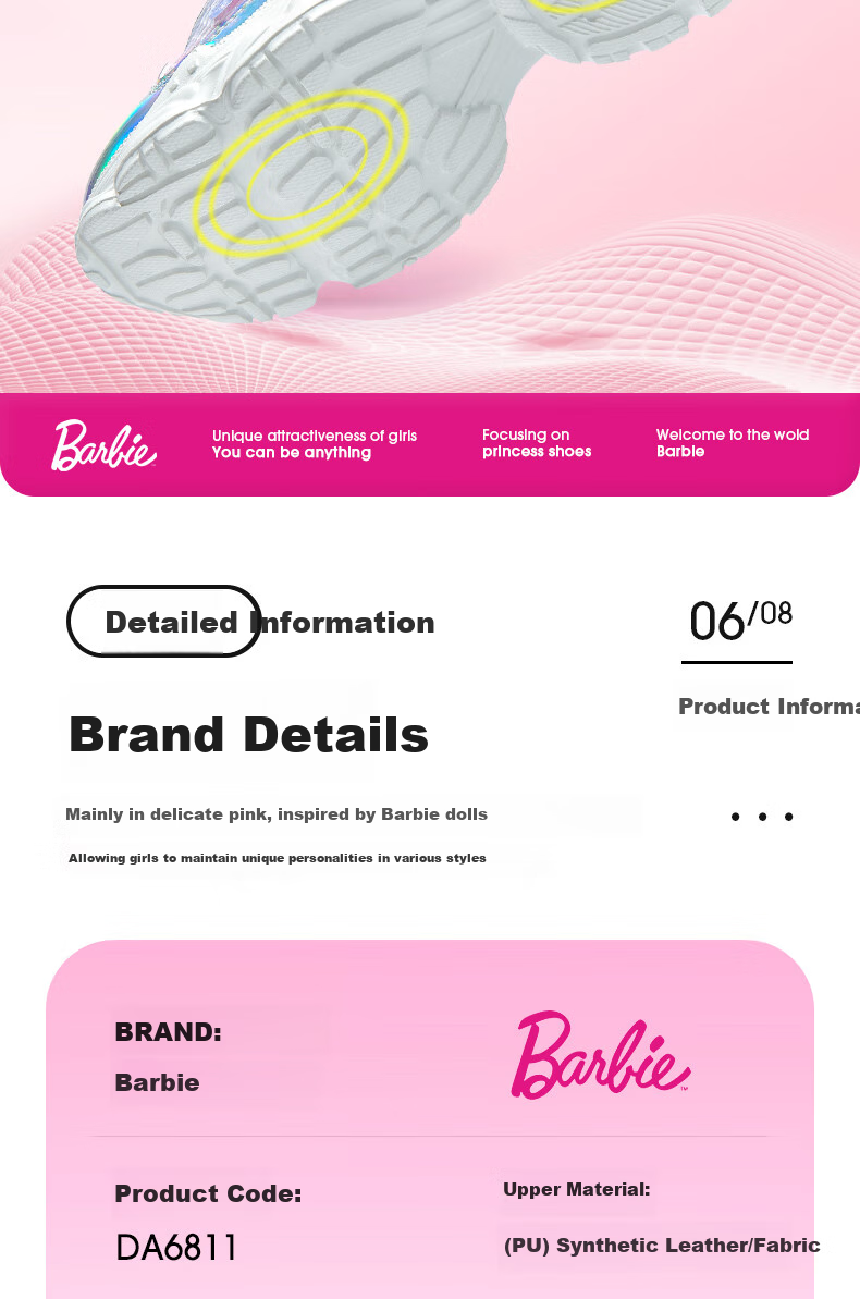 Barbie Girls' Spring And Autumn Princess Style Outdoor Running Shoes, Travel Student Dad Shoes Sneakers DA6707 Blue Size 30 6