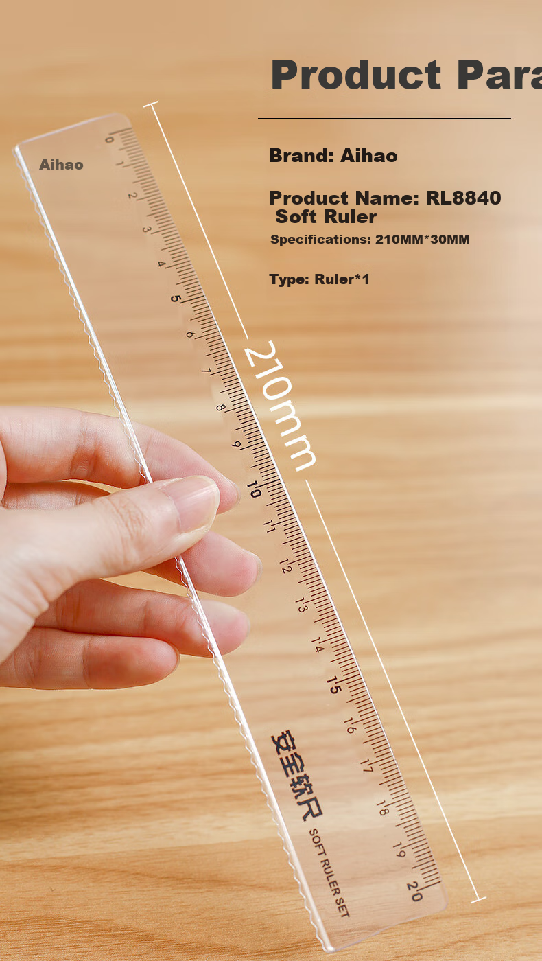 AIHAO 20cm Straight Ruler, Elementary School Exam-Specific Ruler for Measurement And Drawing, Includes: 1 Ruler, 2 Triangular Rulers, And 1 Protractor, 4-Piece Set RL4022 6
