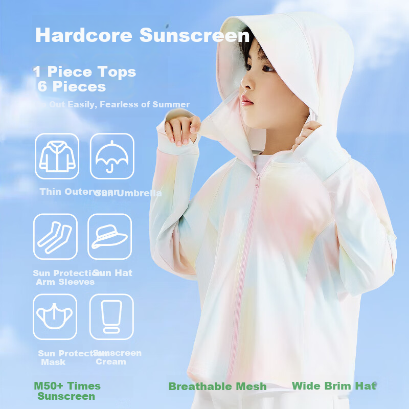 MARCOLOR Girls' Sun Protection Clothing, Summer New Style 2025, Ice Silk Cool-Feeling Jacket, UV Protection, Solid Blue-Green, Size 110