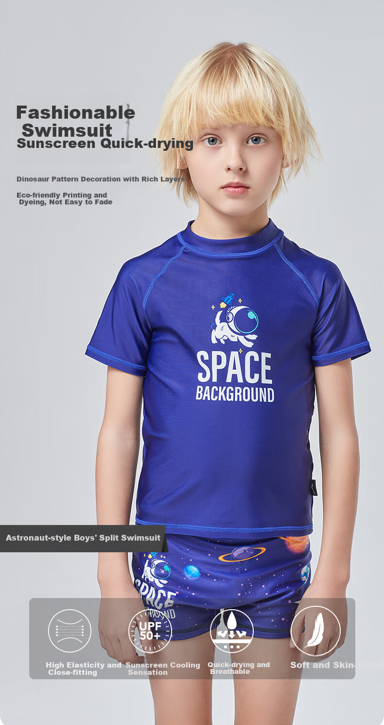MIZUNO Children's Swimwear, Boys' Two-Piece Short-Sleeve Top And Shorts Set, Hot Spring Baby Quick-Dry Surfing Suit G1408 Blue 150 11