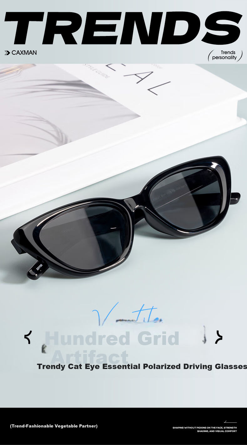 CAXMAN Retro Cat Eye Elegant Plain GM Sunglasses for Men And Women, Narrow Frame UV Protection Polarized Driving Glasses that Make Face Look Smaller 3