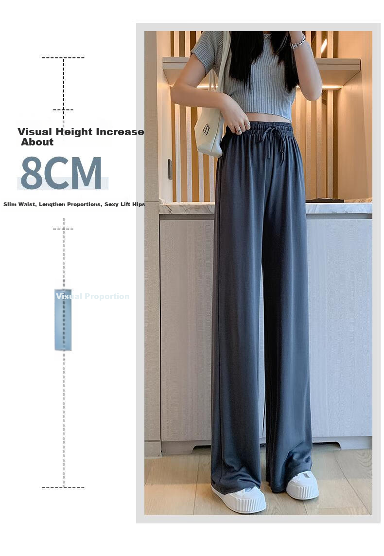 LangSha Women's Leggings, Summer Thin Ice Silk High-Waist Loose-Fitting Draping Floor-Length Slimming Straight-Leg Pants for Commuting 4