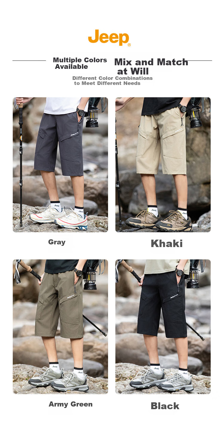 JEEP Ice Silk Shorts for Men, Summer Loose-Fitting, Lightweight Cool-Feeling Casual Pants, Knee-Length Shorts, Gray, M 2