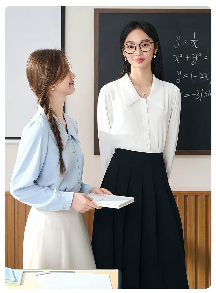 Bodexiaojie Blue V-Neck Commuter Blouse for Women, Wrinkle-Resistant Professional Formal Wear Chiffon Shirt for Interviews 2