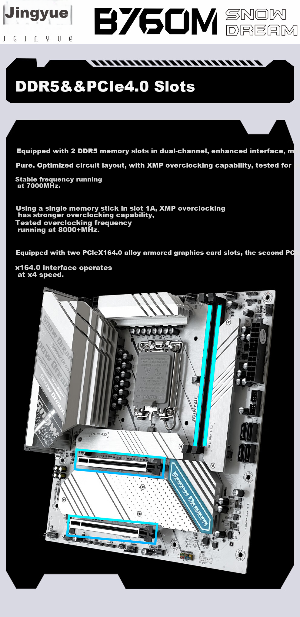 Jingyue B760M Snow Dream DDR5 Motherboard, Gaming Motherboard for I5 14600KF/13600KF/13400F (Intel B760/LGA 1700) 7
