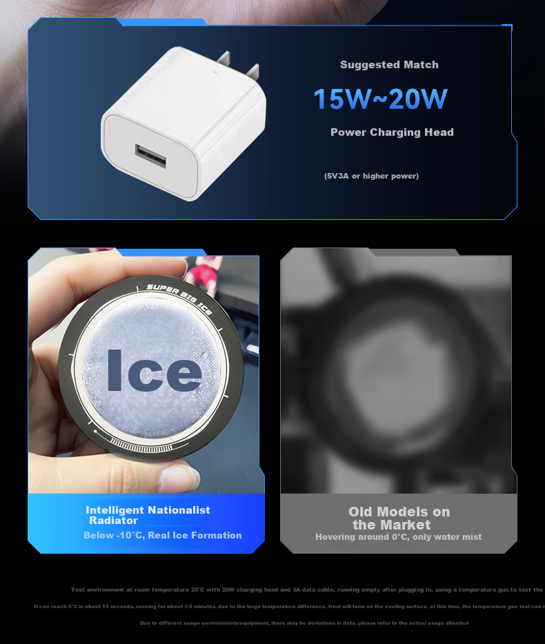 WITGOER [Three-In Phone Cooler] Wireless Charging Cooling Magnetic Flat Gaming Phone Stand Clip for E-Sports Live Streaming Semiconductor Cooling Compatible with Apple 11