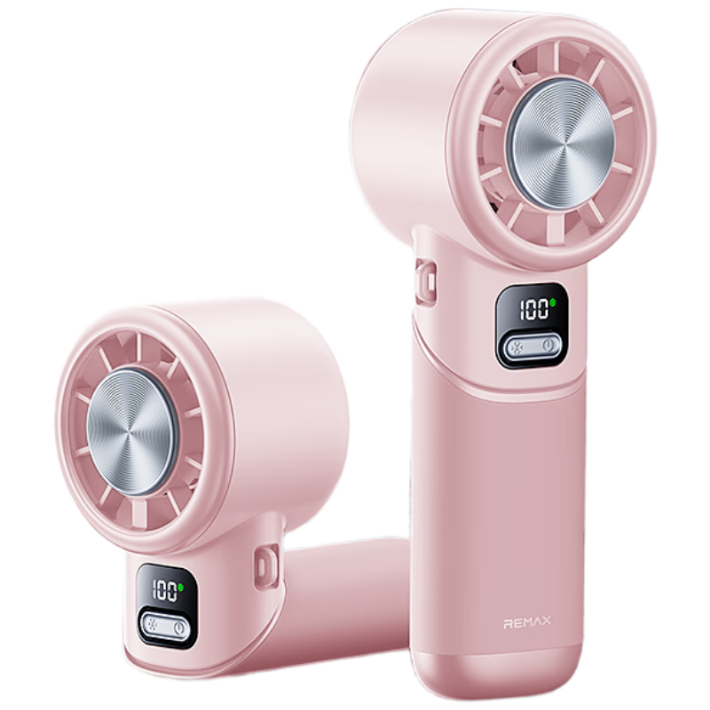 REMAX 180° Side Rotation Cooling Fan High-Speed Handheld Mini Portable Desktop USB Fan Outdoor Neck Hanging Long Battery Life Personal Turbo Pink
