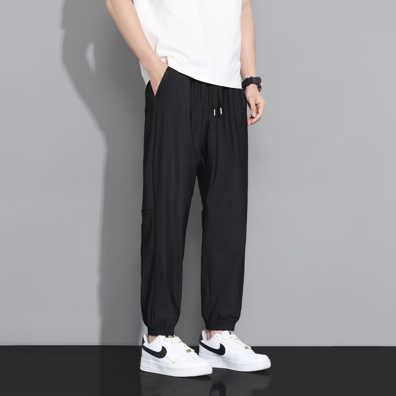 Брюки Homlean Fashionable Breathable Casual Pants for Men, тонкий стиль с эластичными манжетами, увеличивающие рост, универсальные спортивные брюки LS26, черный, 2XL