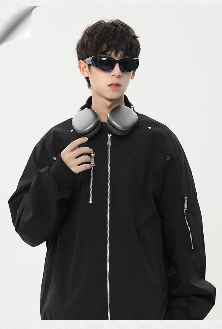 Homlean Men's Casual Jacket Autumn Versatile Loose Fit Long Sleeve Coat Simple Workwear HF58 Phantom Black L 3